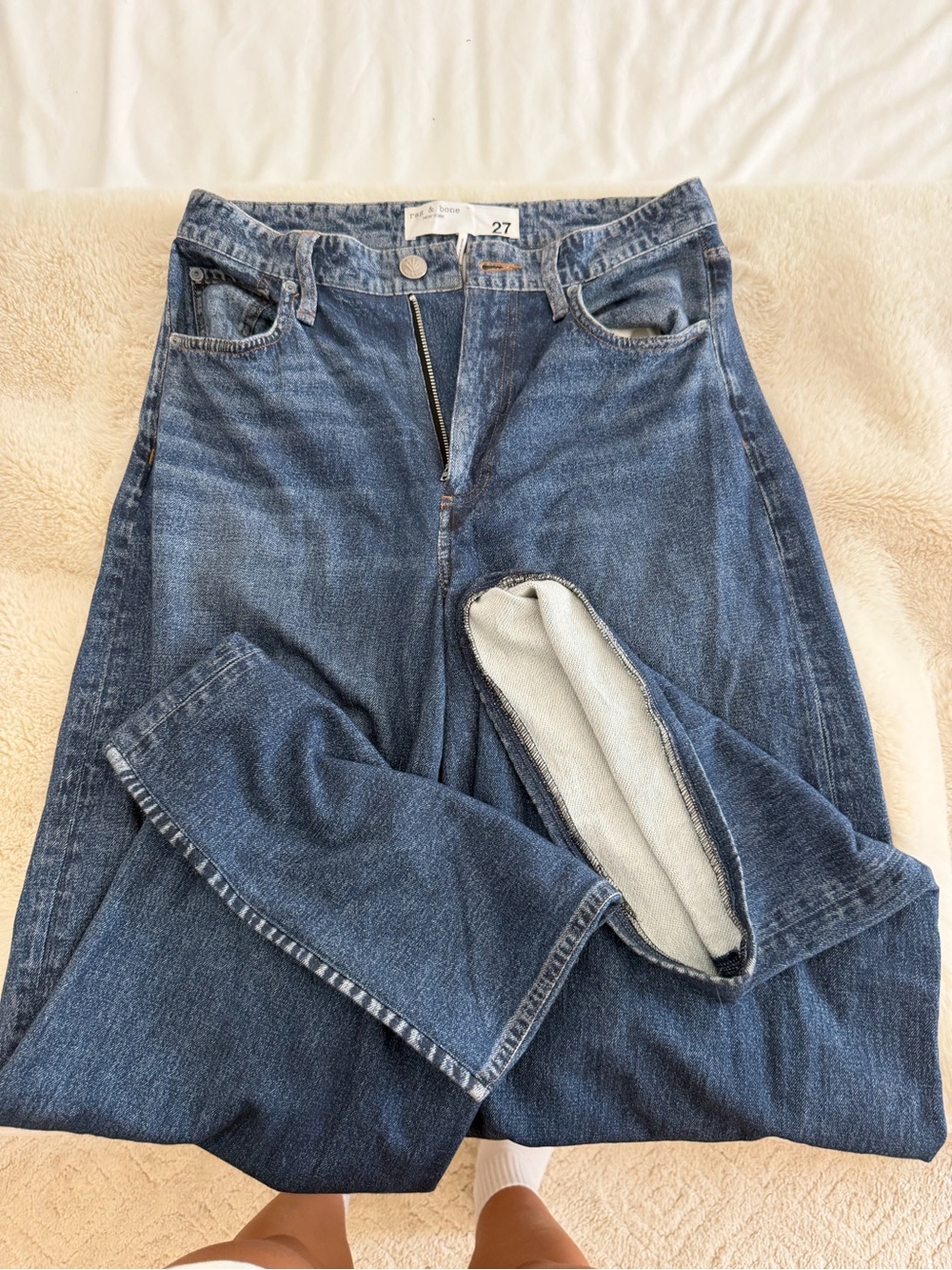 rag & bone Dark Blue Wide-Leg Jeans